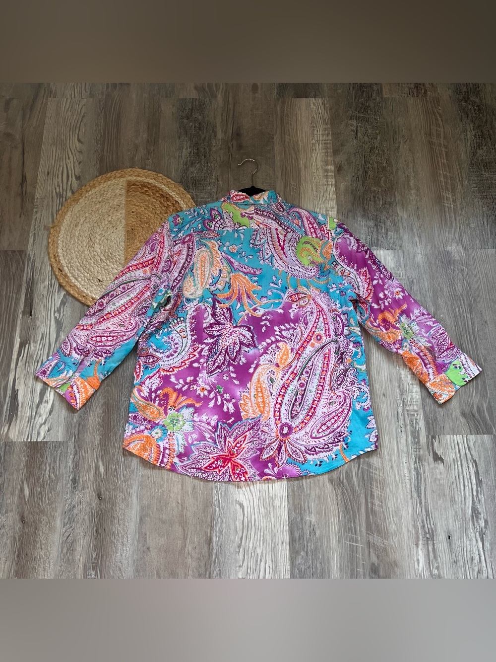 LAUREN RALPH LAUREN Multi-colored Paisley Print Womens 3/4 Sleeve Button Down - Picture 7 of 7